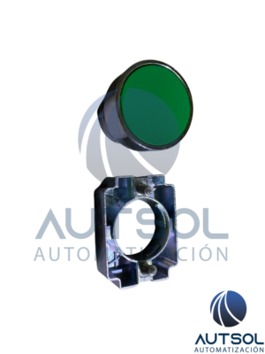 Botón Pulsador Rasante Altech 2AF3 | Serie 22 mm 2A Series | Retorno por Resorte (Momentario) | Color Verde | Bisel de Plástico Negro | Montaje 22.5 mm