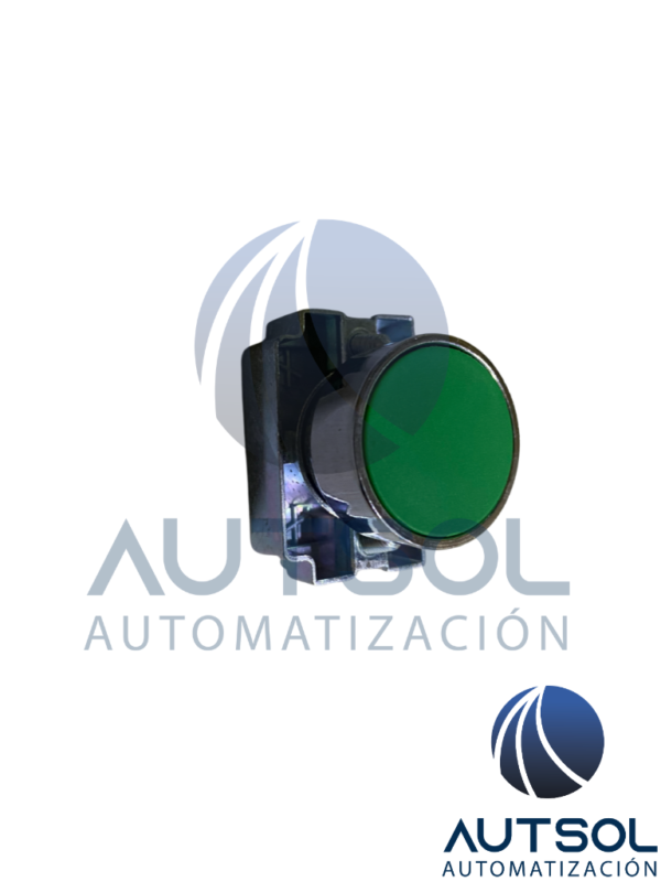 Botón Pulsador Rasante Altech 2AF3 | Serie 22 mm 2A Series | Retorno por Resorte (Momentario) | Color Verde | Bisel de Plástico Negro | Montaje 22.5 mm