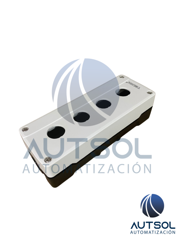 Estación / Caja de Control Plástica Vacía de 4 Perforaciones Altech / EMAS 4003G11 | Diámetro de Montaje 22 mm | Tapa Blanca / Base Negra | Protección IP65
