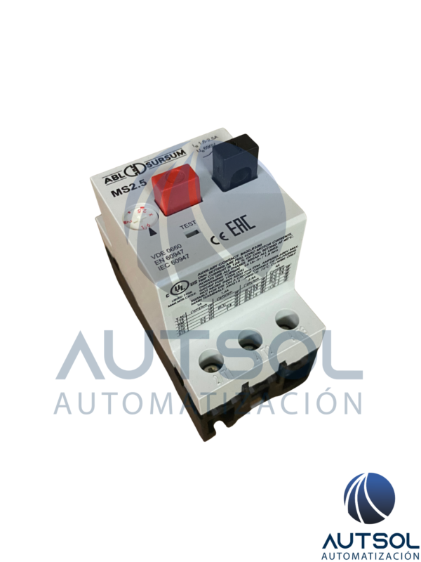 Guardamotor Manual / Protector de Motor Trifásico Altech / ABL Sursum MS2.5 (MS 2.5 / MS2,5) | Rango de Ajuste Térmico 1.6 – 2.5 A | Disparo Magnético Fijo | Sensibilidad a Perder Fase | Montaje en Riel DIN | Serie MS / UL 508