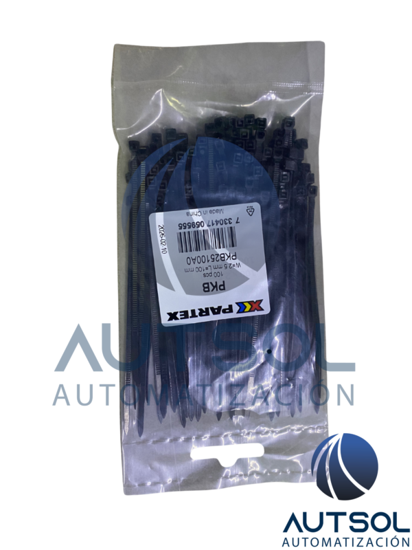 Cincho / Abrazadera de Amarre para Cables Altech PKB25100A0 (Serie PKB) | Longitud 100 mm | Ancho 2.5 mm | Color Negro | Resistencia a la Tensión 8 kg (18 lbs) | Material Nylon 6/6 Ignífugo | Paquete de 100 Piezas