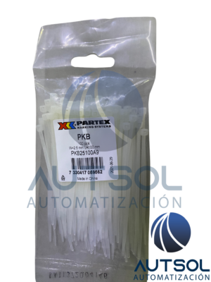 Cincho / Abrazadera de Amarre para Cables Altech PKB25100A9 (Serie PKB) | Longitud 100 mm | Ancho 2.5 mm | Color Natural / Blanco | Resistencia a la Tensión 8 kg (18 lbs) | Material Nylon 6/6 Ignífugo | Paquete de 100 Piezas
