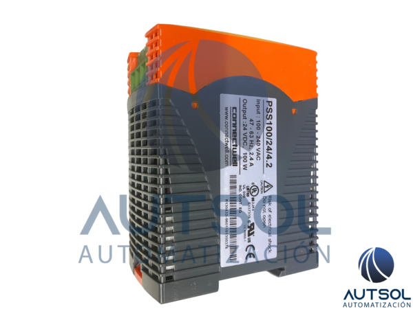 Fuente de Alimentación Conmutada para Riel DIN Altech PSS100/24/4.2 | Entrada Rango Universal (90–264 VCA) | Salida 24 VCD / 4.2 A (100 W) | Chasis Metálico Ventilado | Protección Contra Sobrecarga, Sobrevoltaje y Cortocircuito