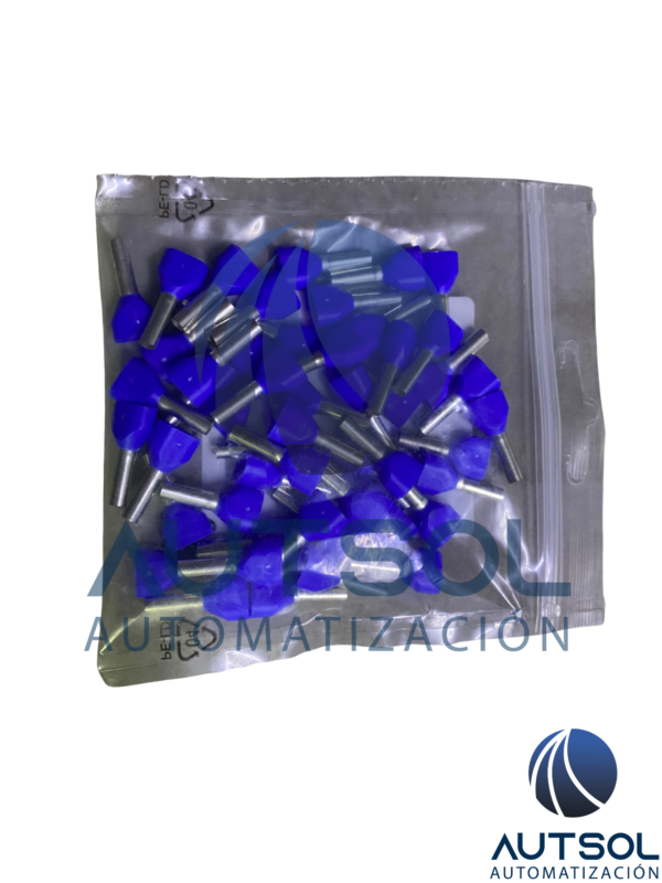 Terminal de Punta / Ferrule Doble Aislado Altech V30AE000605 | Para Dos Cables Calibre 2.5 mm² / 14 AWG | Color Azul | Longitud de Tubo Conductor de 10 mm | Paquete de 50 Piezas