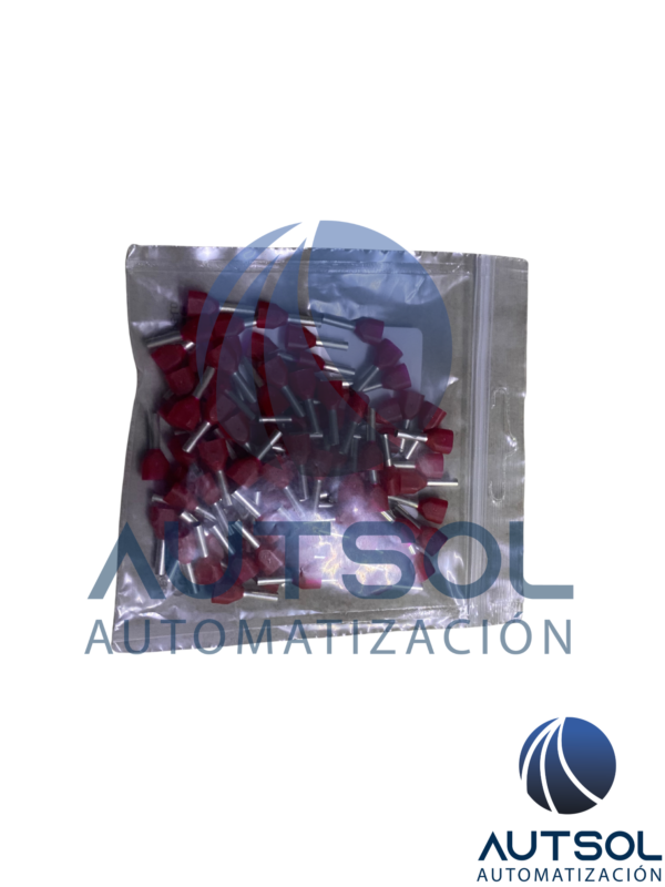 Terminal de Punta / Ferrule Doble Aislado Altech V30AE000561 | Para Dos Cables Calibre 0.75 mm² / 18 AWG | Color Rojo | Longitud de Tubo Conductor de 8 mm | Paquete de 100 Piezas